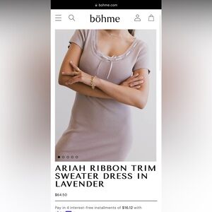 NWT Bohme Ariah Ribbon Trim Sweater Dress in Lavender, size medium